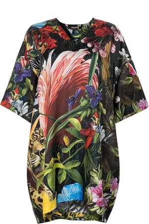 Roberto Cavalli Floral And Leopard-Print Silk Dress