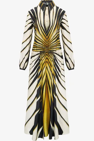 Roberto Cavalli Abito Midi In Seta Stampa Ray Of Gold
