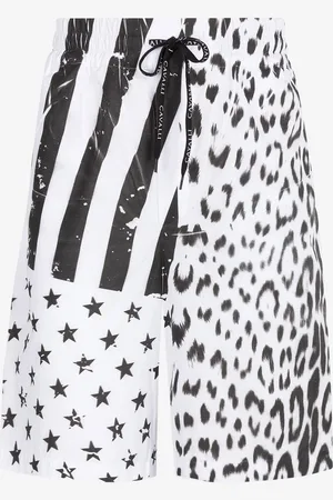 Roberto Cavalli Shorts sportivi con bandiera e stampa Leopard