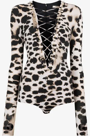 Roberto Cavalli Body A Maniche Lunghe Stampa Murena