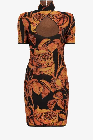 Roberto Cavalli Mini abito jacquard con cut-out e motivo Rose