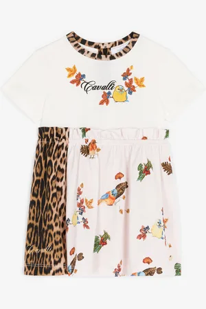 Roberto Cavalli Abito con motivo uccellini e stampa Leopard