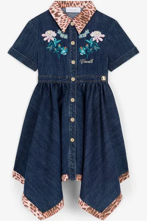 Roberto Cavalli Abito in denim con ricamo floreale