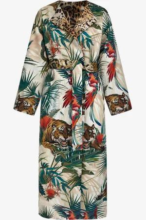 Roberto Cavalli Cappotto Vestaglia Jungle Con Cintura E Dettagli Seta