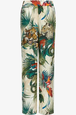 Roberto Cavalli Pantaloni In Seta Stampa Jungle