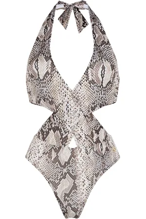 Roberto Cavalli Snake-Print Cut-Out Swimsuit