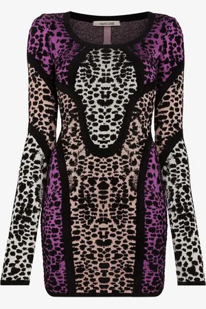 Roberto Cavalli Abito mini con stampa Murena jacquard