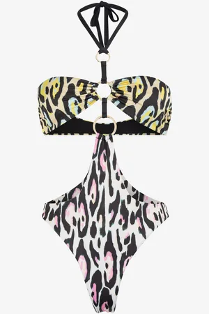 Roberto Cavalli Costume con stampa Jaguar e cut-out