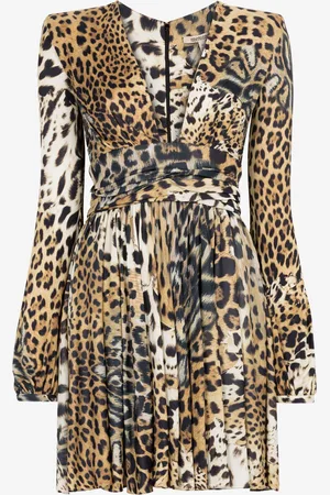 Roberto Cavalli Mini abito plissettato con stampa Jaguar