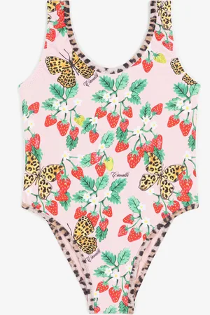 Roberto Cavalli Costume con logo e stampa con fragole e farfalle
