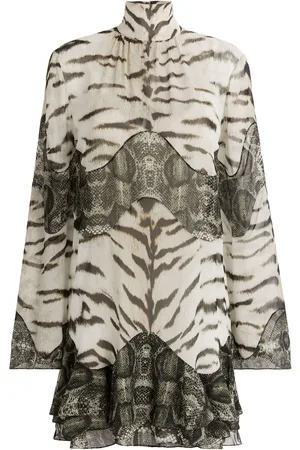 Roberto Cavalli Mini abito in seta con stampe La Tigresse e Reptilia