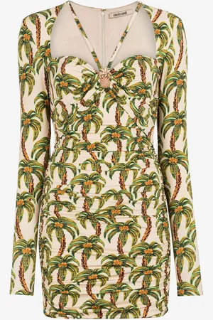 Roberto Cavalli Mini abito con arricciature e stampa Palme