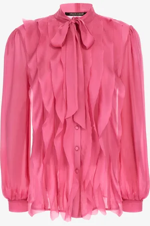 Roberto Cavalli Camicia Rosa In Seta Con Volant E Fiocco