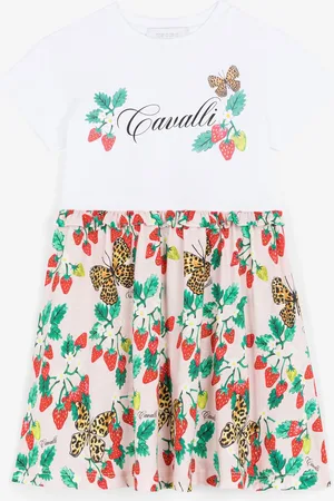 Roberto Cavalli Abito con logo e stampa con farfalle e fragole