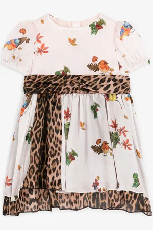 Roberto Cavalli Abito in seta con stampe uccellini e Leopard