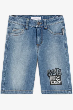 Roberto Cavalli Shorts denim con stampa Animalier Patchwork