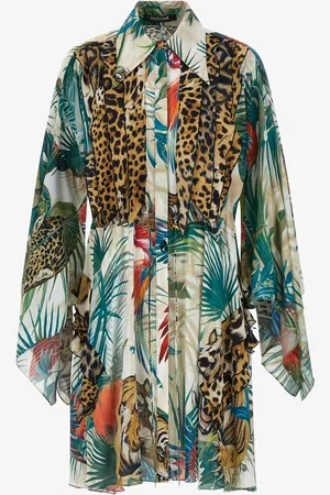 Roberto Cavalli Jungle Stampa Mini Abito Maniche Ampie
