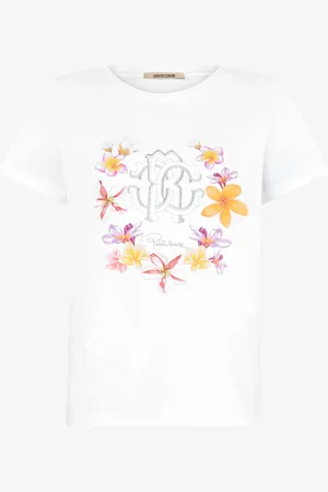 Roberto Cavalli T-shirt con fiori e Monogram RC