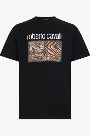 Roberto Cavalli T-shirt con stampa animalier e logo