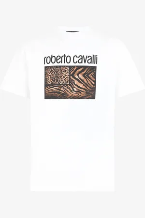 Roberto Cavalli T-shirt con stampa animalier e logo