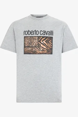 Roberto Cavalli T-shirt con stampa animalier e logo