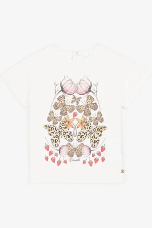 Roberto Cavalli T-shirt con stampe farfalle e fragole