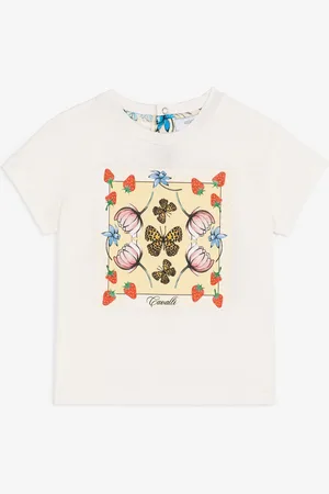 Roberto Cavalli T-shirt con logo e stampa con fragole e farfalle