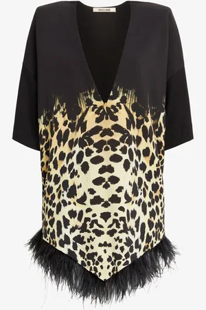 Roberto Cavalli Mini abito con stampa Queen of Sicily e piume