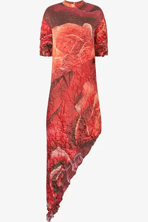 Roberto Cavalli Abito Asimmetrico Increspato Stampa Rose