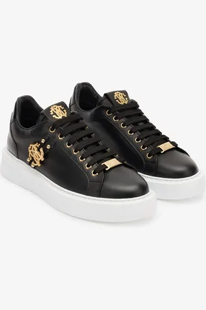 Roberto Cavalli Sneakers In Pelle Con Dettagli Dorati