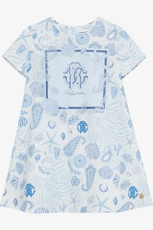 Roberto Cavalli Abito In Cotone Stampa Marina