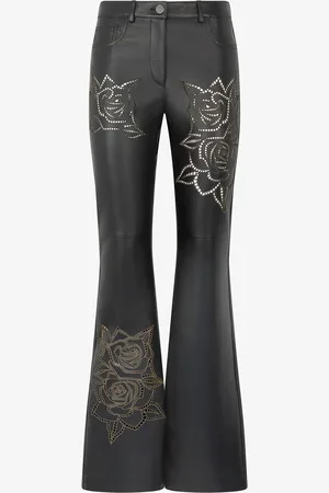Roberto Cavalli Pantaloni In Pelle Con Rose Traforate