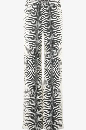 Roberto Cavalli Pantaloni In Cotone Stretch Stampa White Tigresse