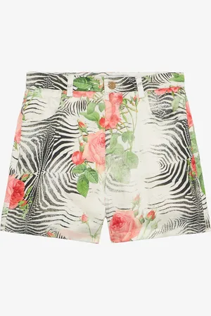 Roberto Cavalli Shorts Stampa White Tigresse E Rose