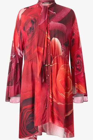 Roberto Cavalli Mini Abito Con Stampa Rose E Fusciacca