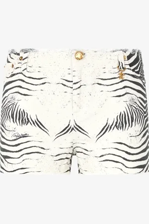 Roberto Cavalli Shorts Sfrangiati Con Stampa White Tigresse
