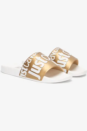 Roberto Cavalli Slides Con Lettering E Fascia Dorata