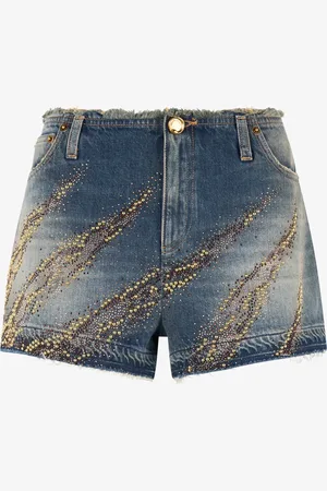 Roberto Cavalli Shorts Con Motivo Zebra Di Borchie E Strass