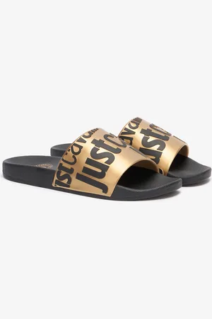 Roberto Cavalli Slides Con Lettering E Fascia Dorata