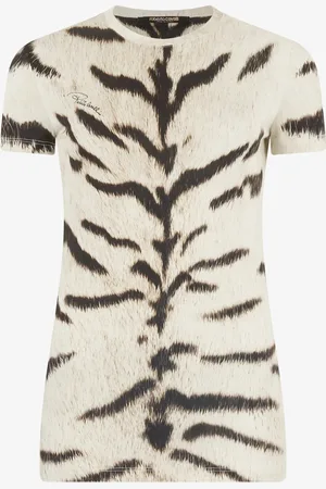Roberto Cavalli T-shirt da donna con stampa Tigresse Bianca OGAT X