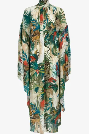 Roberto Cavalli Jungle Stampa Abito Kaftan Collo Alto