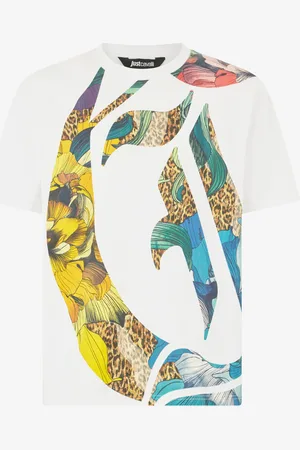 Roberto Cavalli T-Shirt Con Monogram JC Stampa Fiori E Jaguar Skin