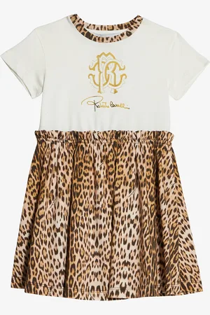 Roberto Cavalli Abito In Cotone Con Gonna Jaguar Skin