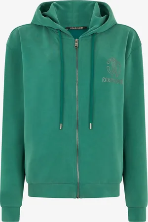 Roberto Cavalli Felpa Verde con Cappuccio e Logo Monogram RC