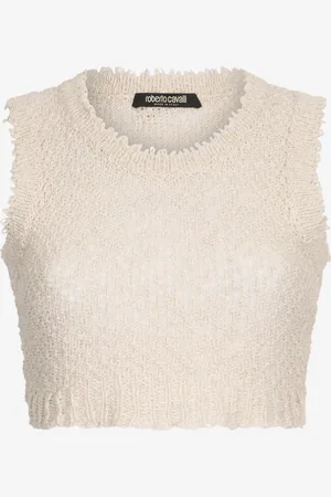 Roberto Cavalli Top in Maglia Texture Avorio