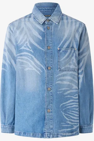 Roberto Cavalli Denim Shirt With Tiger Skin Print