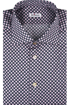 Kiton Camicia In Cotone Blu Navy Con Pattern