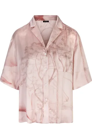 Kiton Camicia Bowling In Seta Rosa Stampata