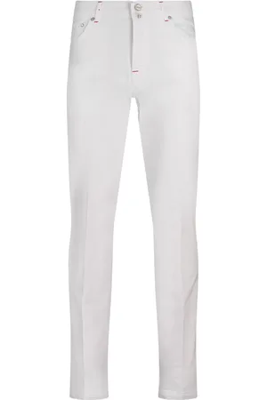 Kiton Jeans Slim Fit In Denim Di Cotone Stretch Bianco