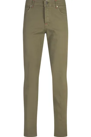 Kiton Jeans Slim Fit In Denim Di Cotone Stretch Verde Militare